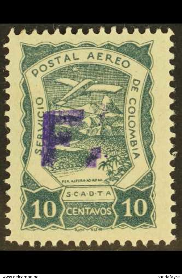SCADTA 1922 10c Slate Green Of Columbia, Handstamped At Barranquilla "Double F & Full Stop" Variety For Mail From France - Colombia