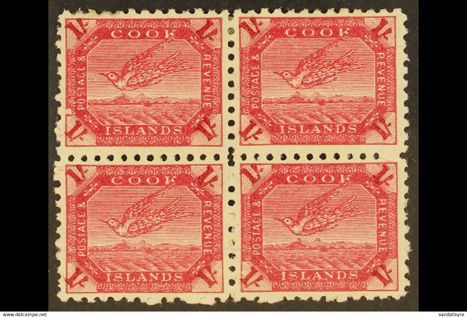 1900 1s Deep Carmine Tern, SG 20a, In A Very Fine Mint Block Of Four, The Lower Pair Never Hinged.  For More Images, Ple - Cook Islands