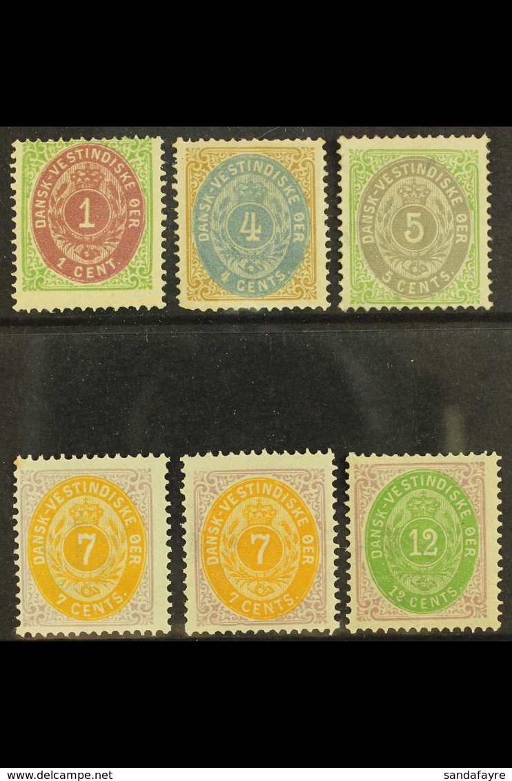 1873-95 Perf 14x13½, Fresh Mint Range With 1c, 4c, 5c, 7c (both Shades) And 12c, Between SG 10/27. (6 Stamps) For More I - Danish West Indies