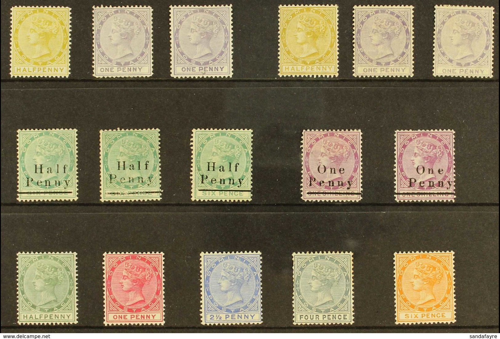 1877-90 MINT SELECTION Includes 1877-79 (wmk CC) ½d And 1d (2), 1883-86 (wmk CA) ½d And 1d (2), 1886 ½d On 6d (3) And 1d - Dominica (...-1978)