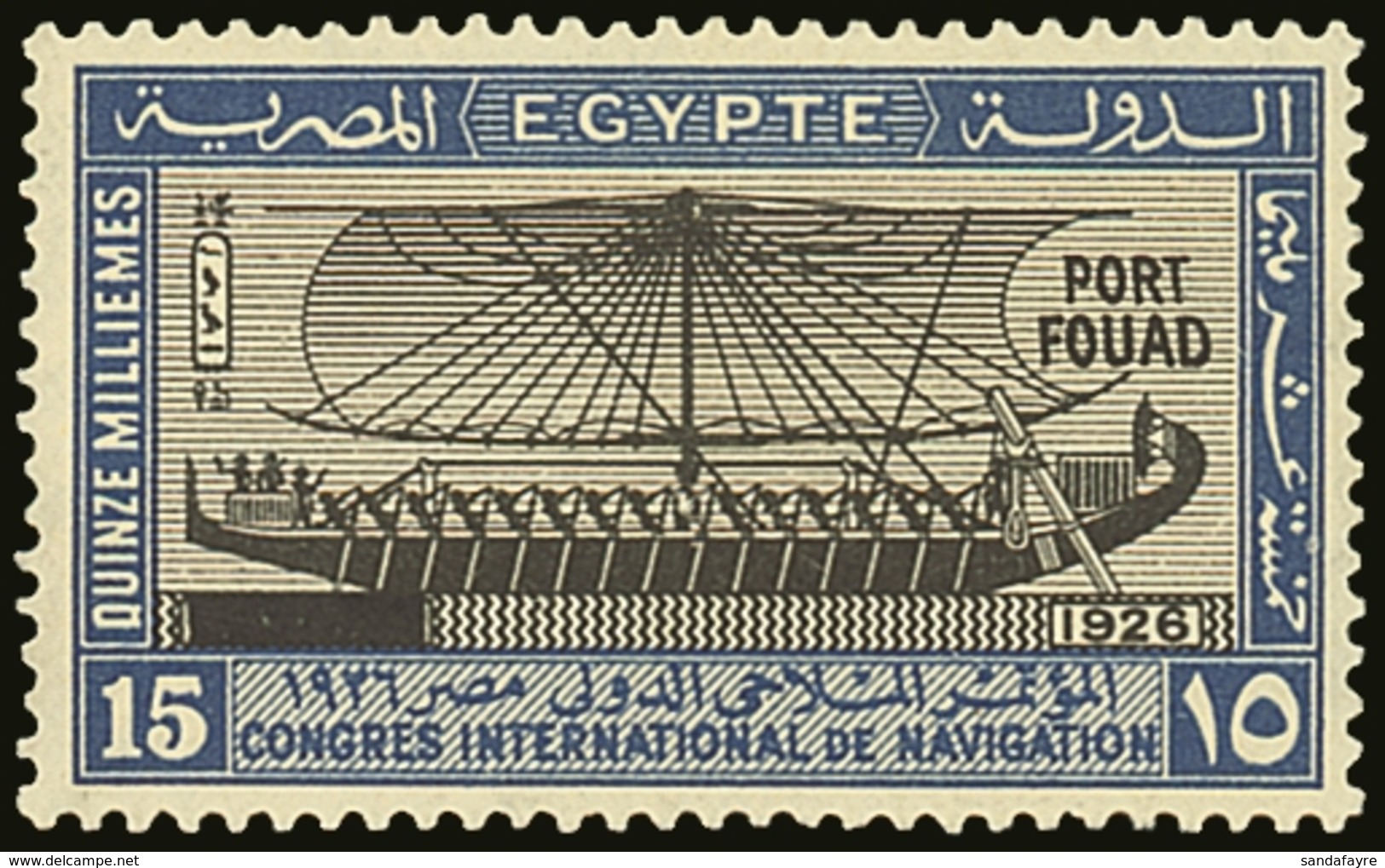 1926 Inauguration Of Port Fuad 15m Black And Blue, SG 143, Very Fine Mint. With R.P.S. Certificate. For More Images, Ple - Autres & Non Classés
