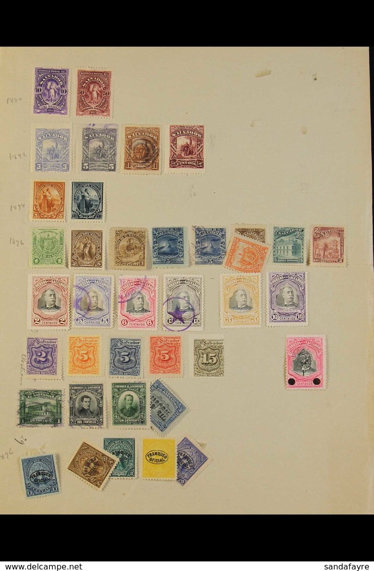 1867-1950s OLDER, MESSY ASSORTMENT. An Old Auction Folder Of Mint & Used Ranges On Dilapidated Stock Pages & On Album Pa - El Salvador