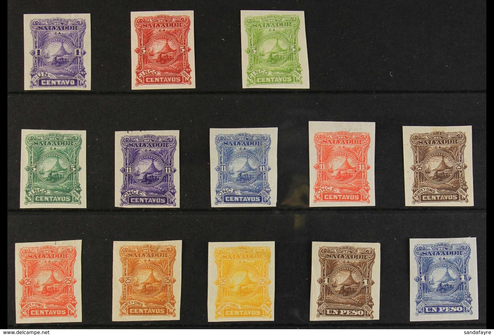 1891 IMPERF PROOFS. An Attractive Range Of "San Miguel Volcano" Imperf Proofs On Ungummed Paper In Non Issued Colours Wi - El Salvador
