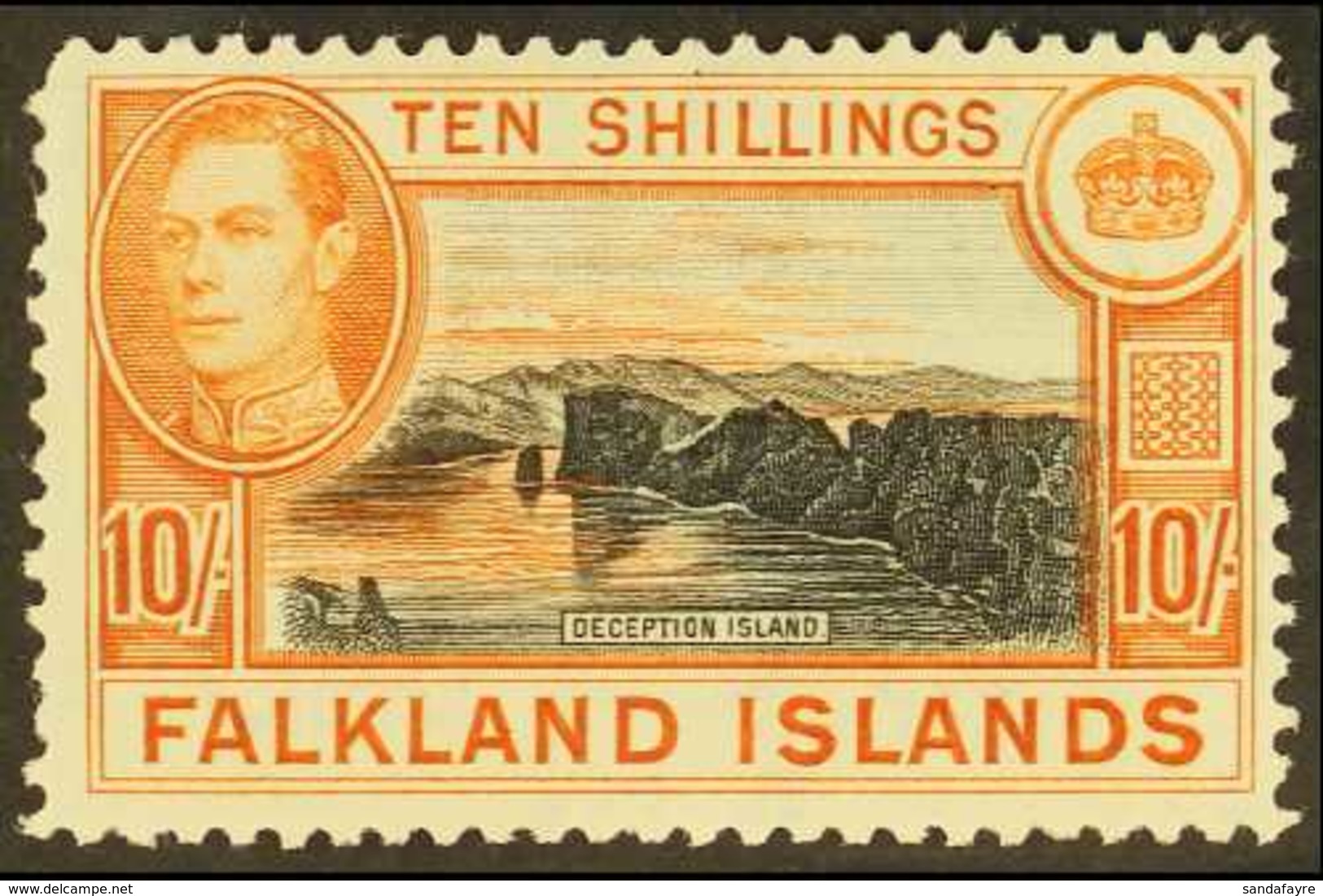 1938-50 10s Black & Red Orange, SG 162b Fine Mint For More Images, Please Visit Http://www.sandafayre.com/itemdetails.as - Falkland Islands