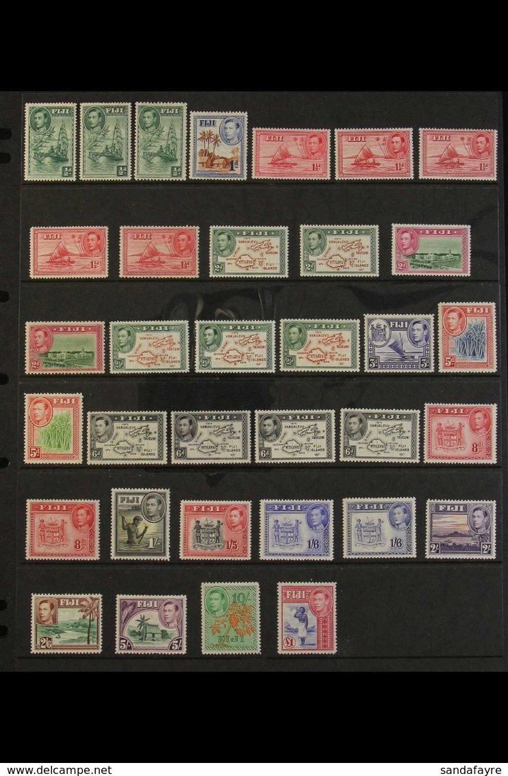 1938-55 KGVI Definitives Complete Set, SG 249/66b, Including ALL SG Listed Perfs And Shades, Very Fine Mint. (34 Stamps) - Fidschi-Inseln (...-1970)