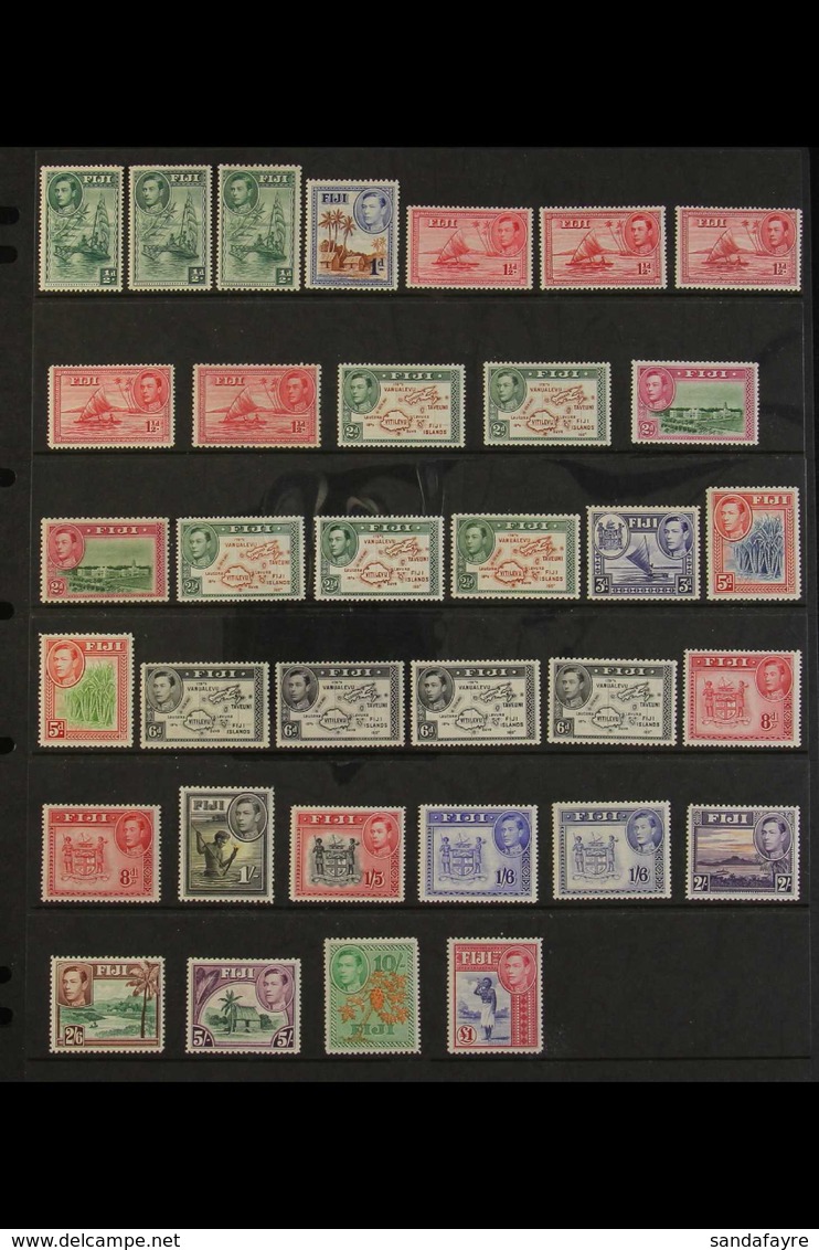 1938-55 KGVI Definitives Complete Set, SG 249/66b, Including ALL SG Listed Perfs And Shades, Very Fine Mint. (34 Stamps) - Fiji (...-1970)