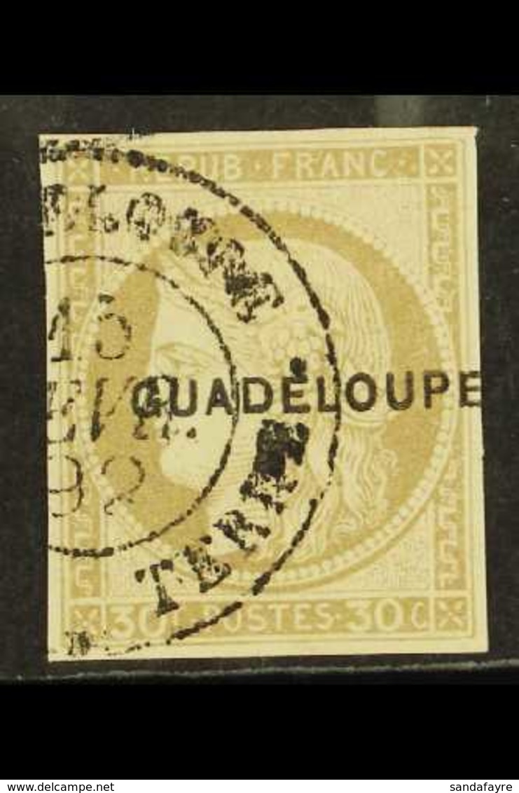 GUADELOUPE 1891 30c Drab Overprint On Imperf Ceres, Yvert 12, SG 19, Very Fine Used, Four Good Margins, Fresh. For More  - Other & Unclassified