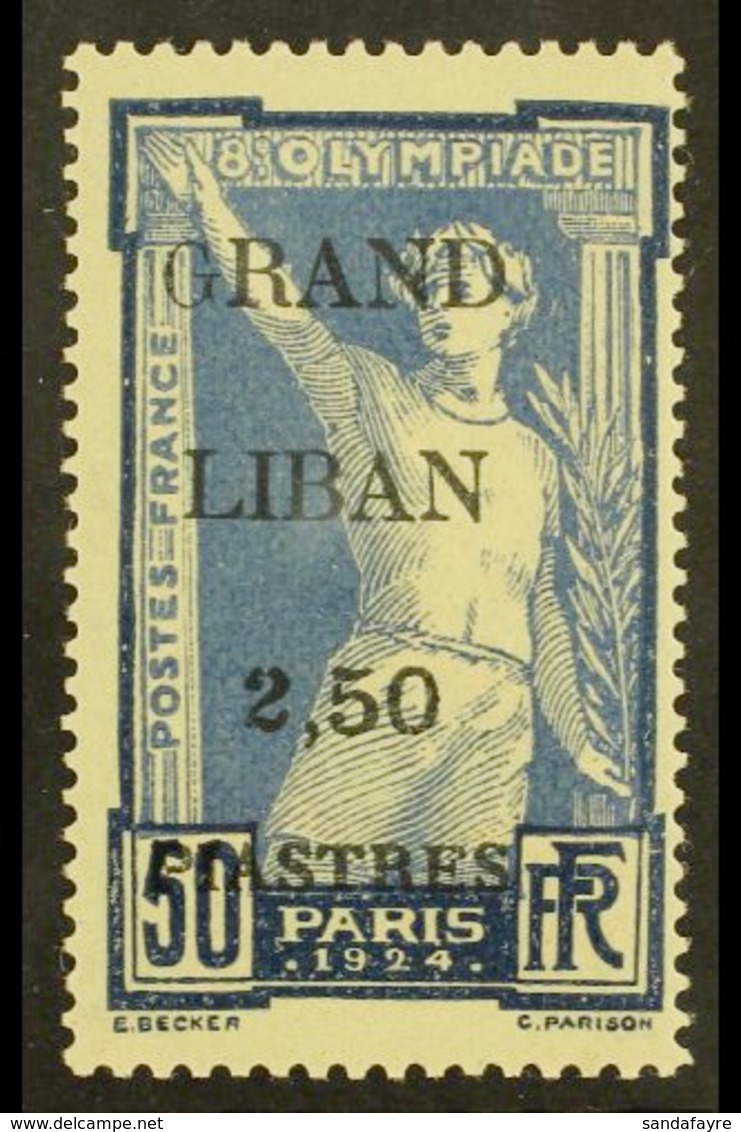 LEBANON 1924 2.50p On 50c Ultramarine "GRAND LIBAN" Surcharge On Olympic Games With THIN "G" IN "GRAND" VARIETY (Yvert 2 - Other & Unclassified