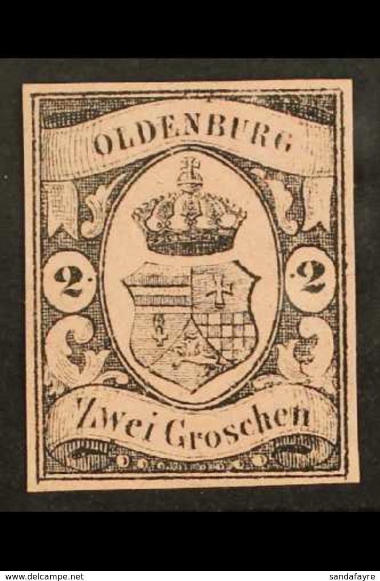OLDENBURG 1859 2 Gr Black On Rose, Mi 7, Very Fine And Fresh Mint No Gum. Lovely Stamp With Clear Even Margins All Round - Sonstige & Ohne Zuordnung