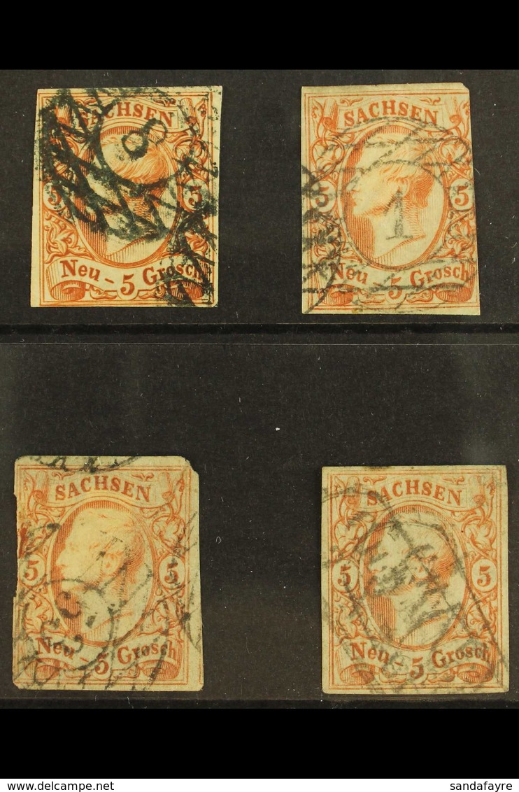 SAXONY 1855-63 5ng Orange Brown (Sc 13a, SG 25) Used Group, 3 Stamps With Certificates, One Stamp With A Tear. (4 Stamps - Other & Unclassified