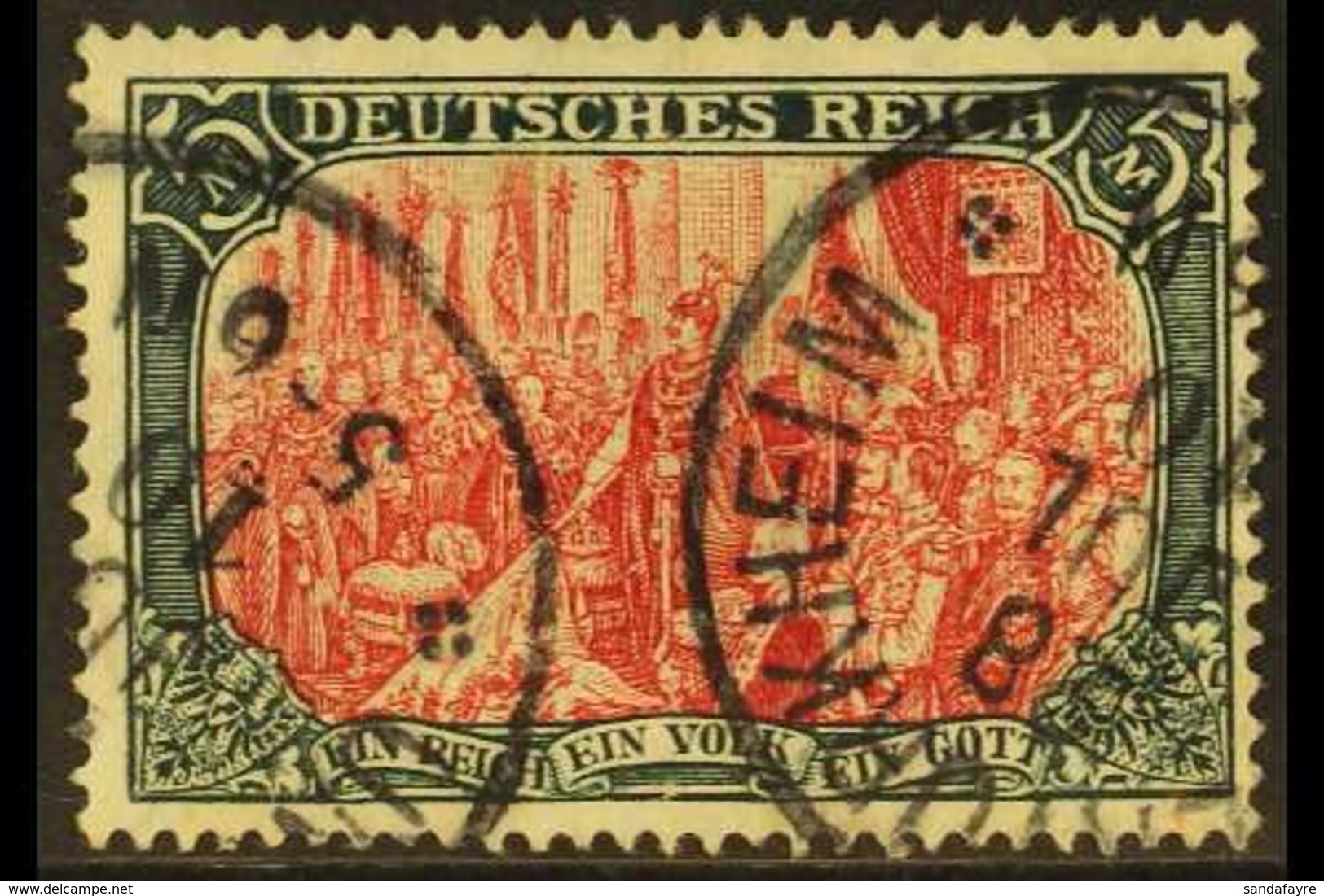1905-12 5m Carmine & Black 'Peace Printing' Scarce Shade, Michel 97 A Ia, Fine Used With Two Fully Dated Cds Cancels, Id - Other & Unclassified