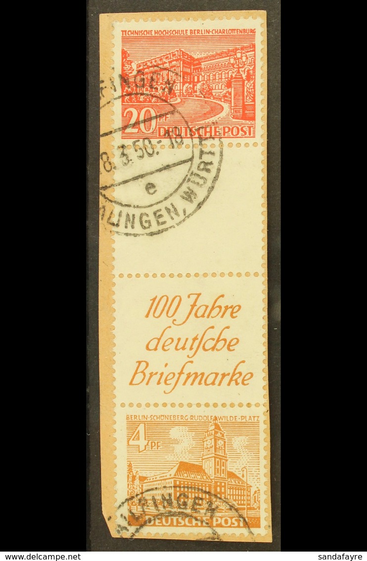 1949 Buildings Fully Perforated Vertical SE-TENANT STRIP Of 4 Containing 20pf + Blank Gutter + Printed Label + 4pf, Mich - Other & Unclassified