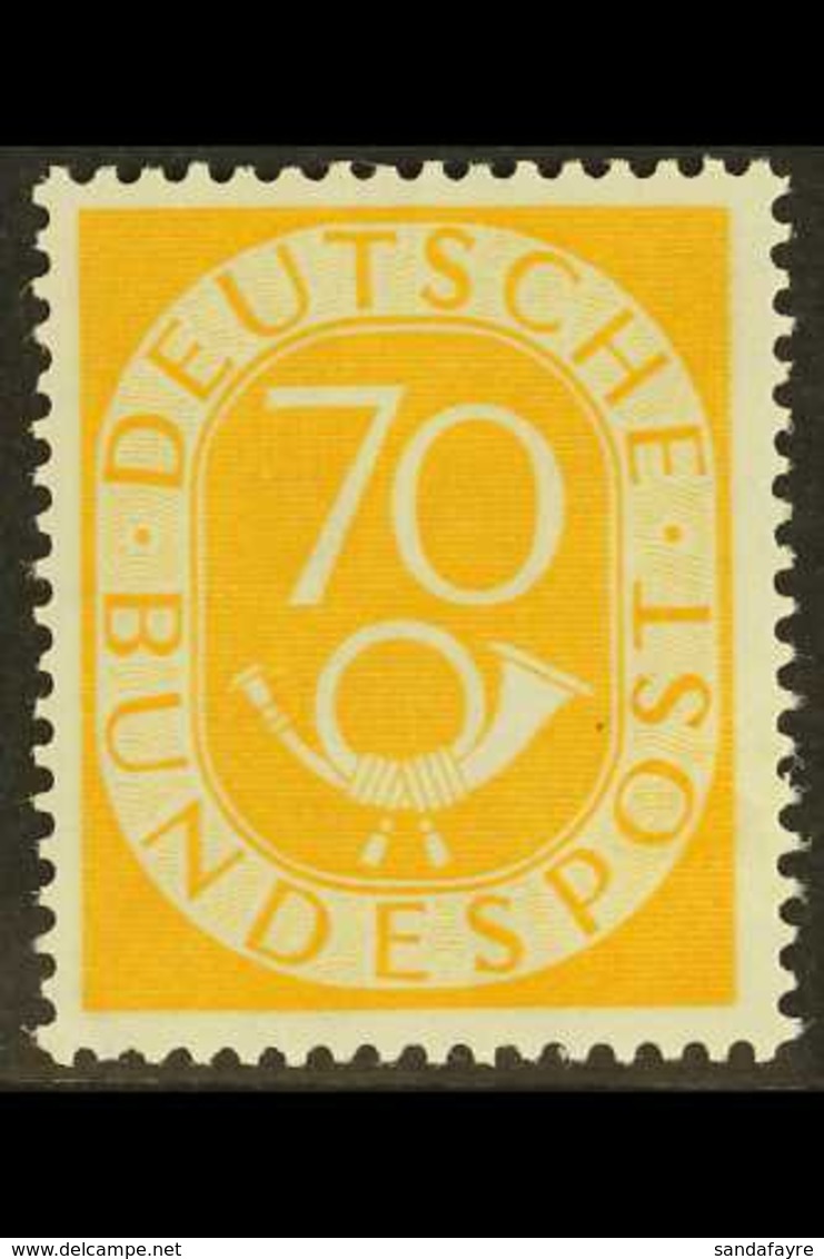 1951-52 70pf Yellow Posthorn (Michel 136, SG 1058), Superb Never Hinged Mint, Very Fresh. For More Images, Please Visit  - Other & Unclassified