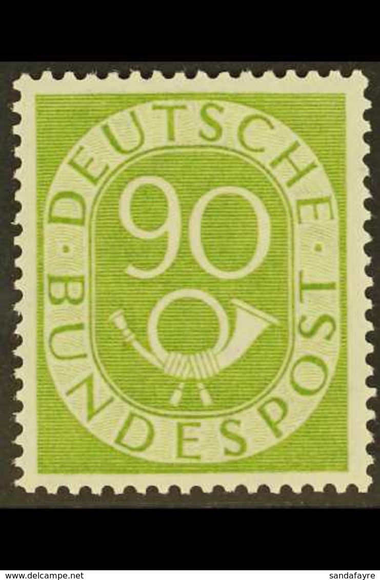 1951-52 90pf Yellow-green Posthorn (Michel 138, SG 1060), Superb Never Hinged Mint, Very Fresh. For More Images, Please  - Other & Unclassified