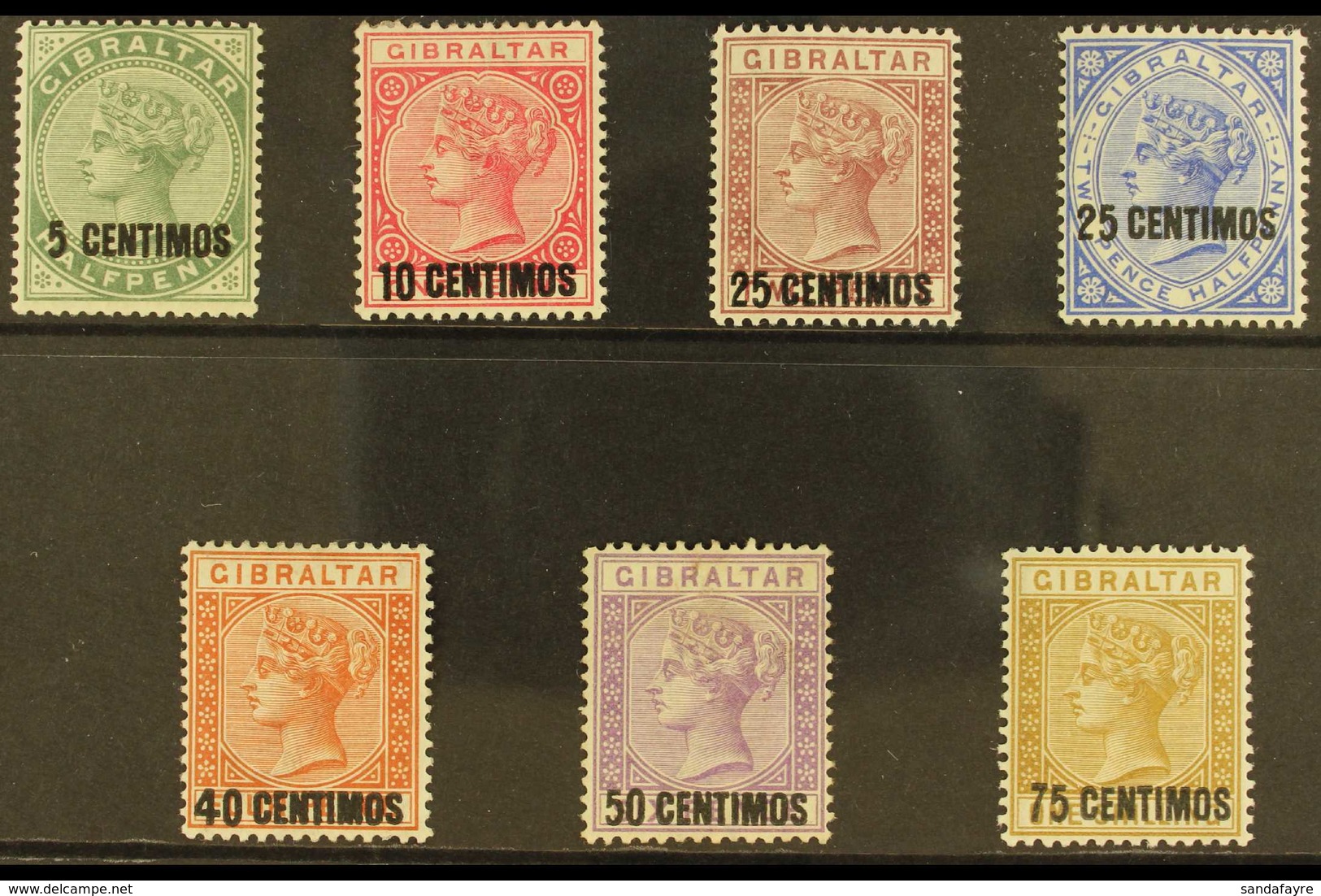 1889 Complete Surcharge Set, SG 15/21, Very Fine Mint. (7 Stamps) For More Images, Please Visit Http://www.sandafayre.co - Gibraltar