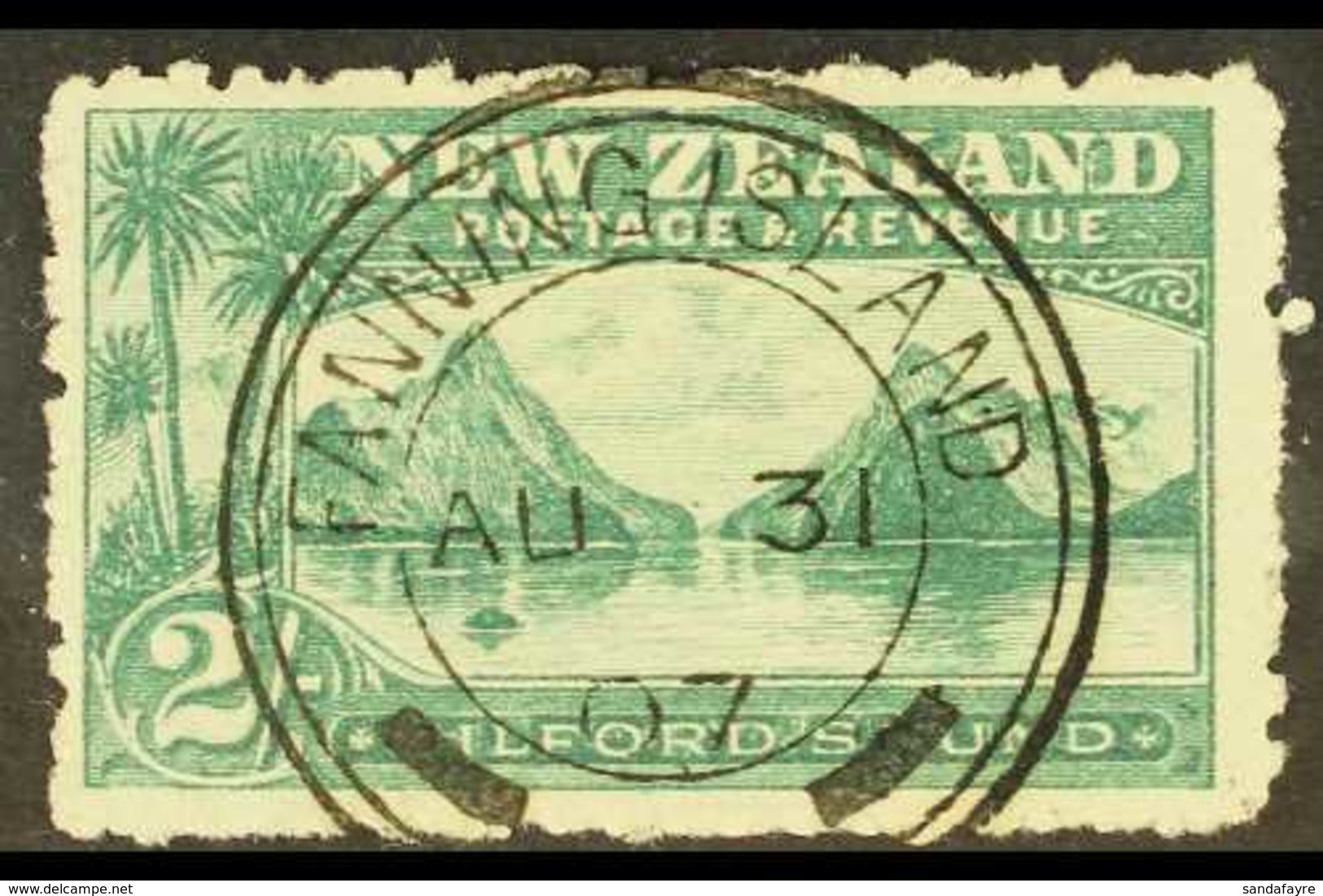 NEW ZEALAND 1902-07 2s Blue- Green Milford Sound (SG 316a) Cancelled By Superb "FANNING ISLAND" 31st August 1907 Crisp U - Gilbert & Ellice Islands (...-1979)