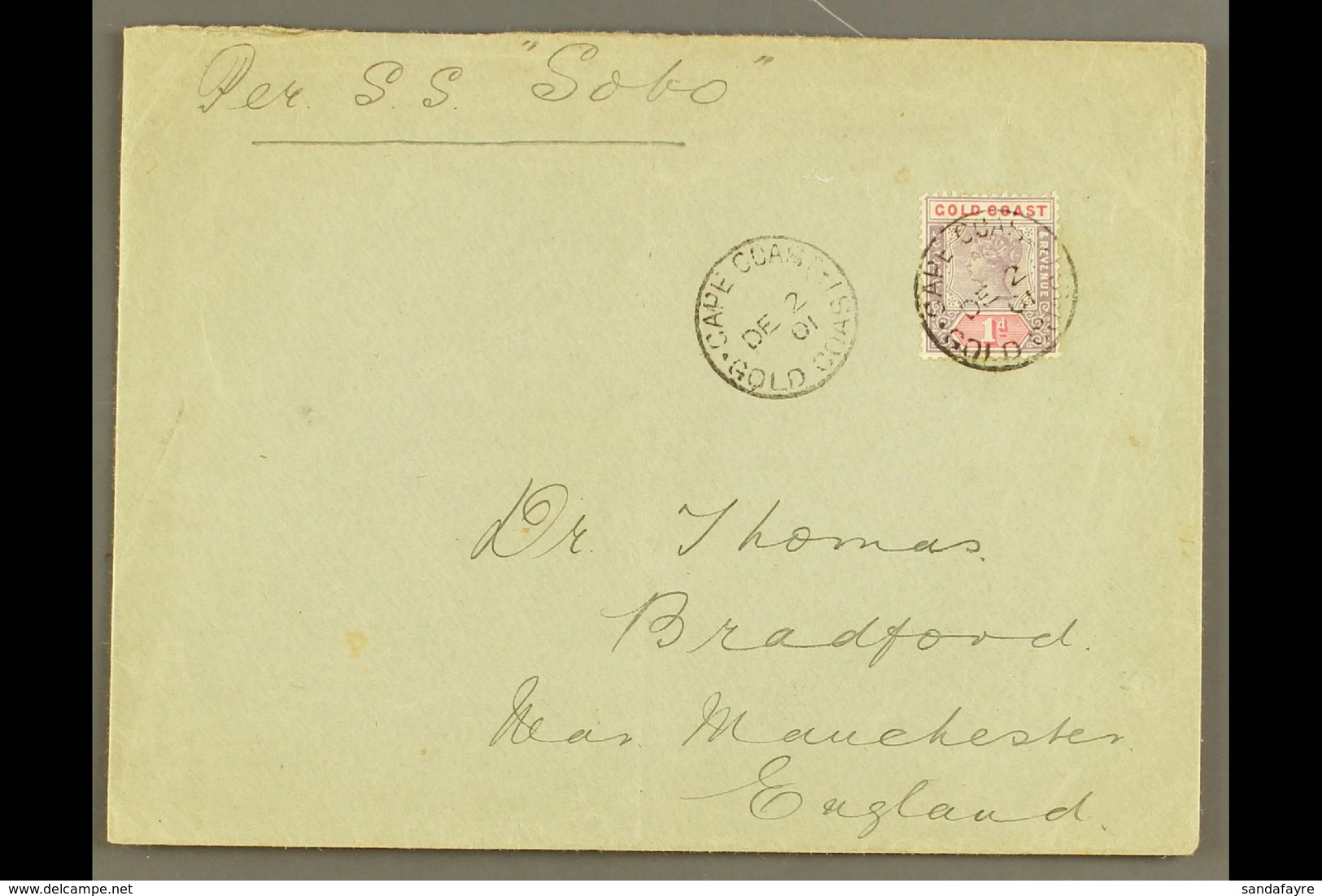 1901 (2 Dec) Cover Addressed To England, Endorsed "Per S.S. Soho", Bearing 1d QV Stamp Tied By "Cape Coast" Cds, Plus An - Gold Coast (...-1957)