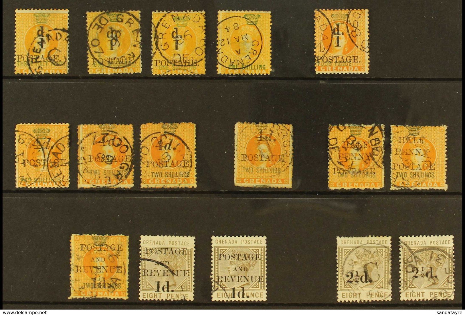 1886-91 FINE USED SURCHARGES - Group Incl. 1886 1d On 1½d SG 37, 1d On 1s (2) SG 38 (plus 1s Revenue Without Surcharge), - Grenada (...-1974)