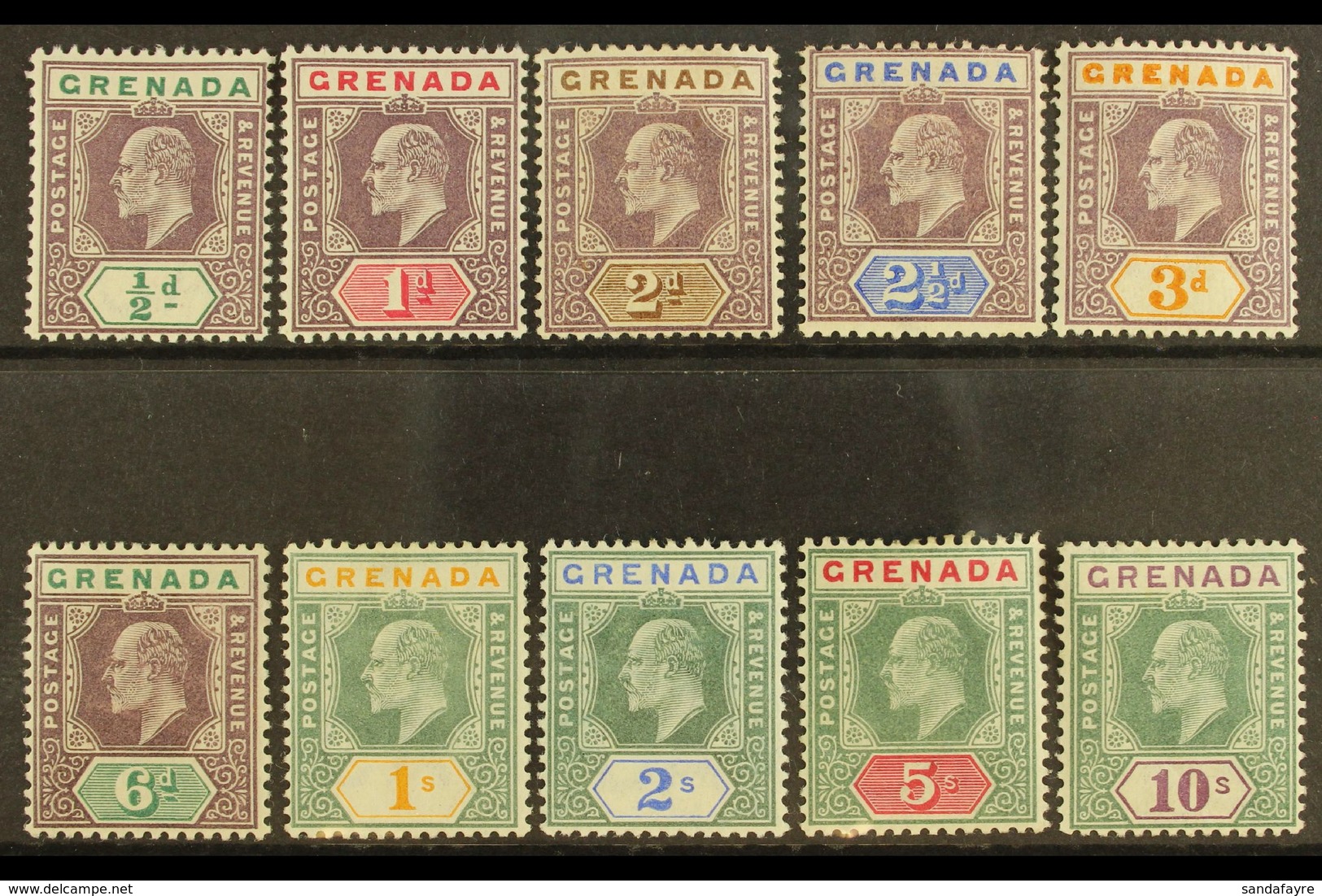 1902 1902 Complete Definitive Set, SG 57/66, Fine Mint. (10 Stamps) For More Images, Please Visit Http://www.sandafayre. - Grenada (...-1974)