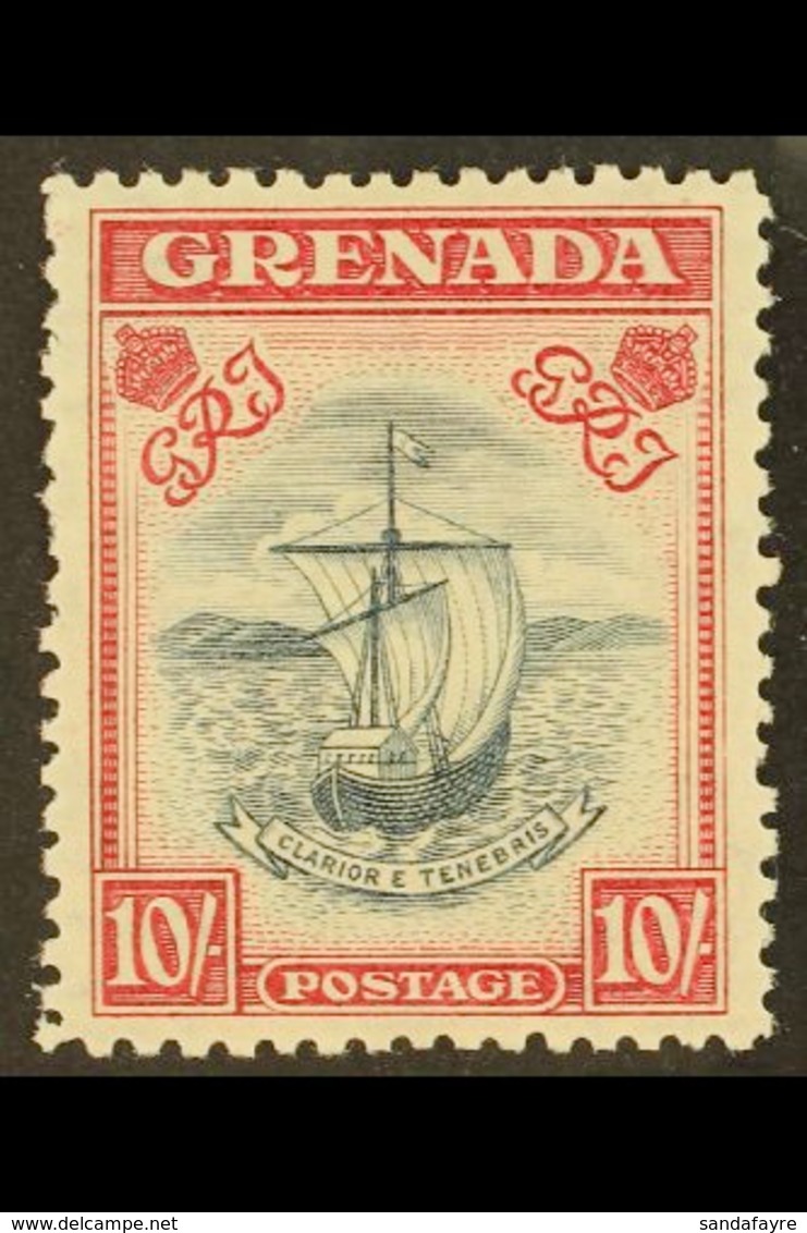 1938 10s Slate Blue And Bright Carmine, Perf 12, SG 163c, Very Fine And Fresh Mint. Rare Stamp. For More Images, Please  - Grenada (...-1974)