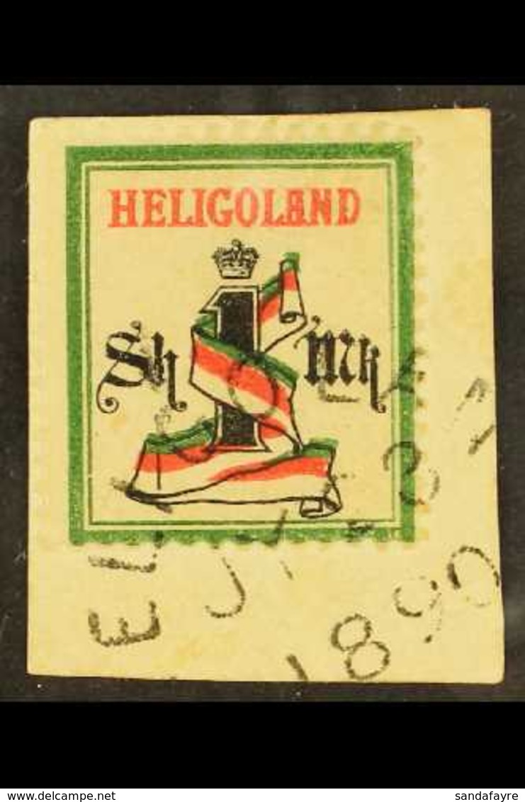 1875-90 1m (1s) Deep Green, Scarlet & Black, SG 18, Fine Used On Small Piece, JY 23 1890 Postmark. For More Images, Plea - Heligoland (1867-1890)