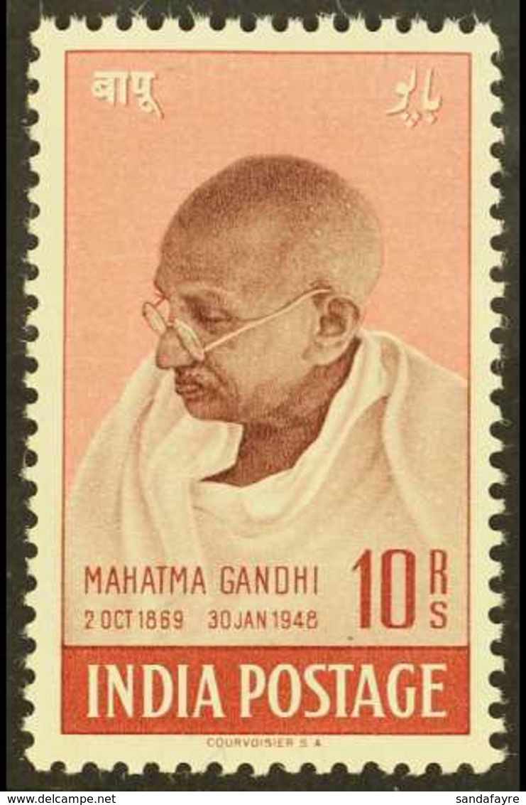 1948 10r Purple-brown & Lake Mahatma Gandhi - Independence, SG 308, Superb Mint With Only Minimal Traces Of Hinge, Very  - Other & Unclassified