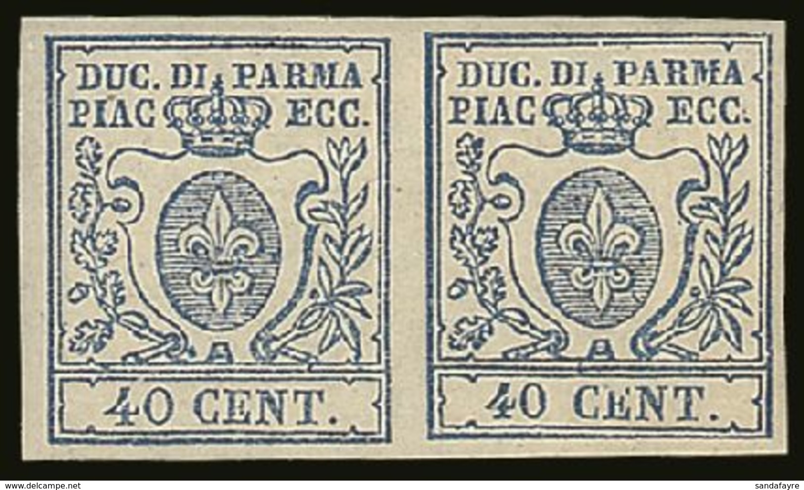 PARMA 1857 40c Blue "Fleur De Lys", Mint Pair One Showing The Variety "large 0 In 40", Sass 11d, Superb NHM. Signed Dien - Ohne Zuordnung