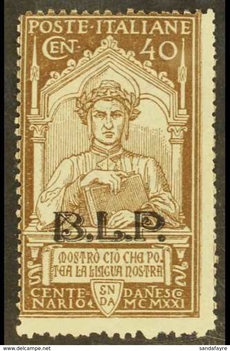 PUBLICITY STAMPS 1922 40c Brown "Dante" Overprinted "B.L.P." In Blue, Sass 21, Very Fine Mint Lightly Hinged. Scarce Sta - Unclassified