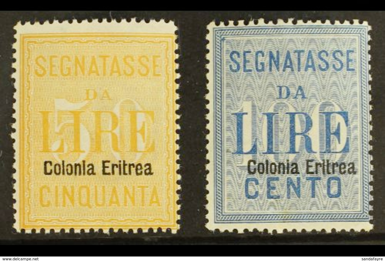 ERITREA POSTAGE DUES 1903 50L Yellow & 100L Blue Overprints (SG D41/42, Sassone 12/13), Fine Mint, 50L With Tiny Wrinkle - Other & Unclassified