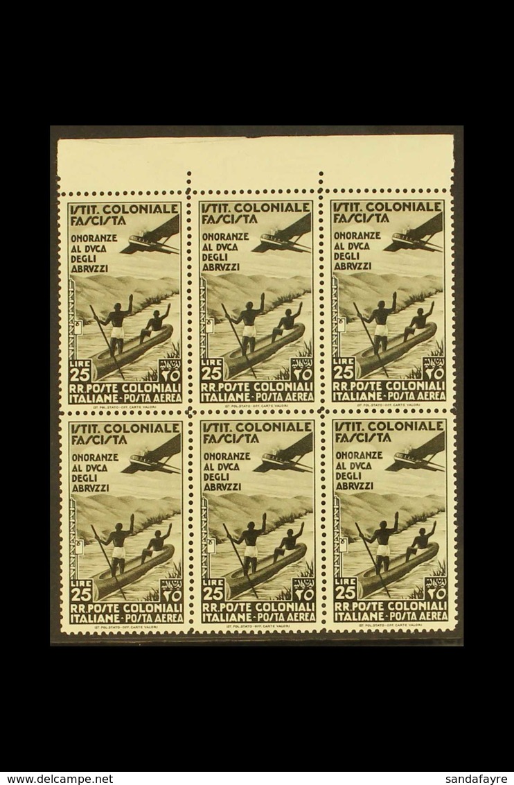 GENERAL ISSUES 1934 25L Olive-black Air Abruzzi (Sassone 30, SG 75), Never Hinged Mint Upper Marginal BLOCK Of 6, Fresh. - Other & Unclassified