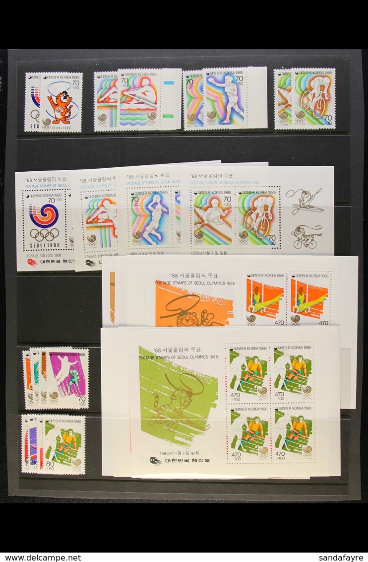 SEMI-POSTAL STAMPS 1985-1988 Olympic Games Complete With All Sets & Mini-sheets, Scott B19/54a, Superb Never Hinged Mint - Korea, South