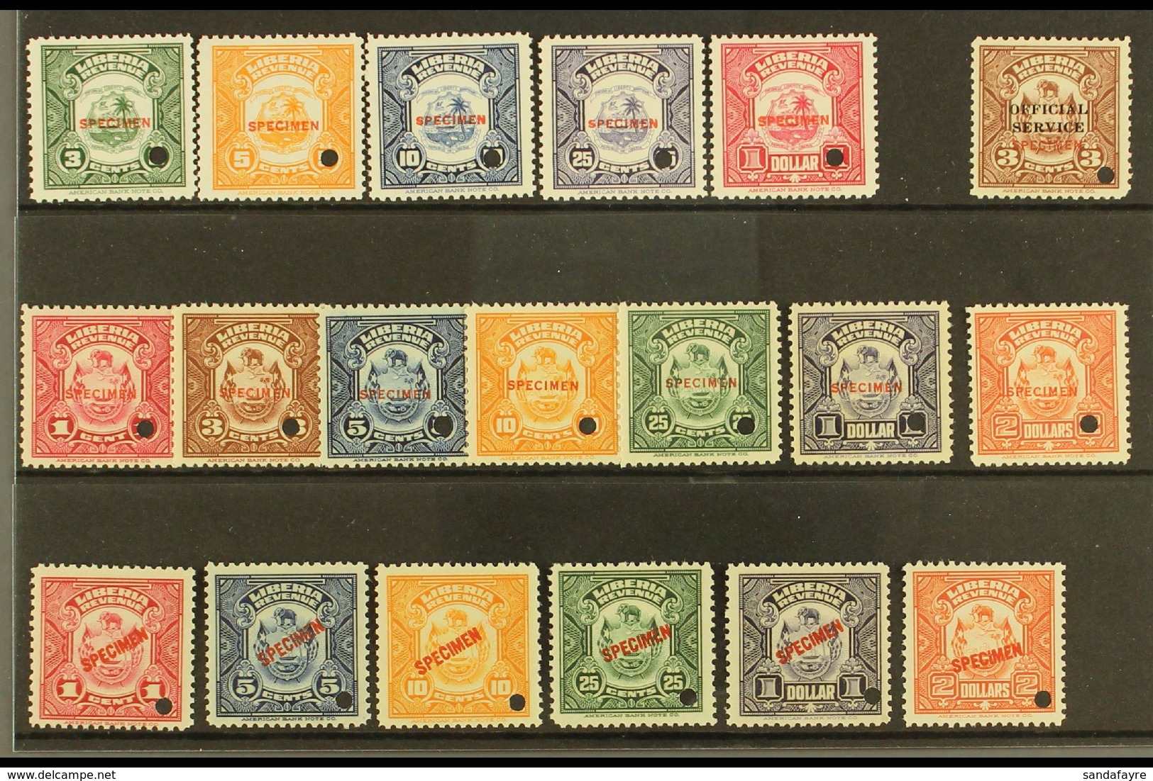 REVENUE - "SPECIMENS" 1928 NEVER HINGED America Bank Note Company Archive Revenues With Red "SPECIMEN" Overprints, Inclu - Liberia