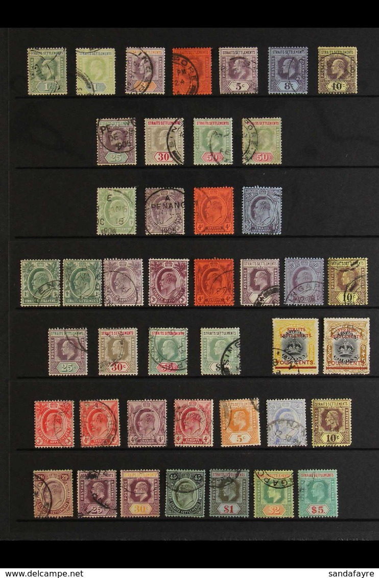 1902-12 USED KEVII COLLECTION Presented On A Stock Page & Includes 1902-03 CA Wmk Ranges To 50c Shades, 1903-04 Set, 190 - Straits Settlements