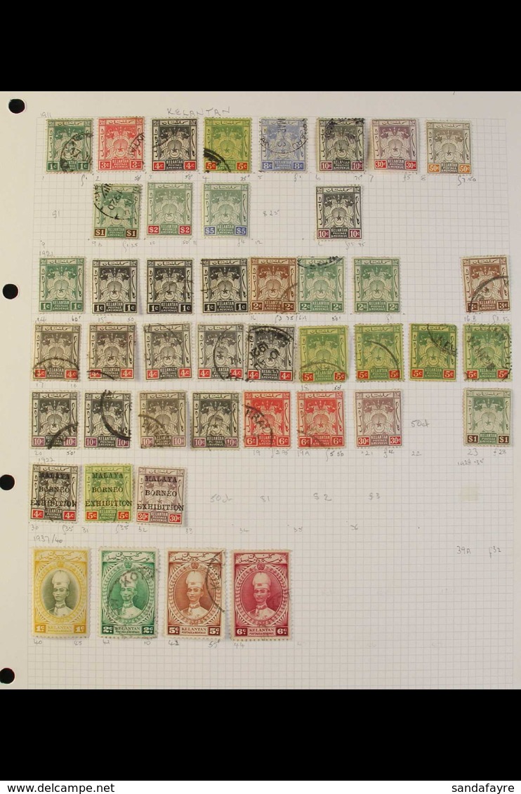 KELANTAN 1911-1980 MINT & USED COLLECTION On Leaves, Includes 1911-15 Vals To $5 Mint, 1921-28 Vals To $1 Mint, 1922 4c  - Other & Unclassified