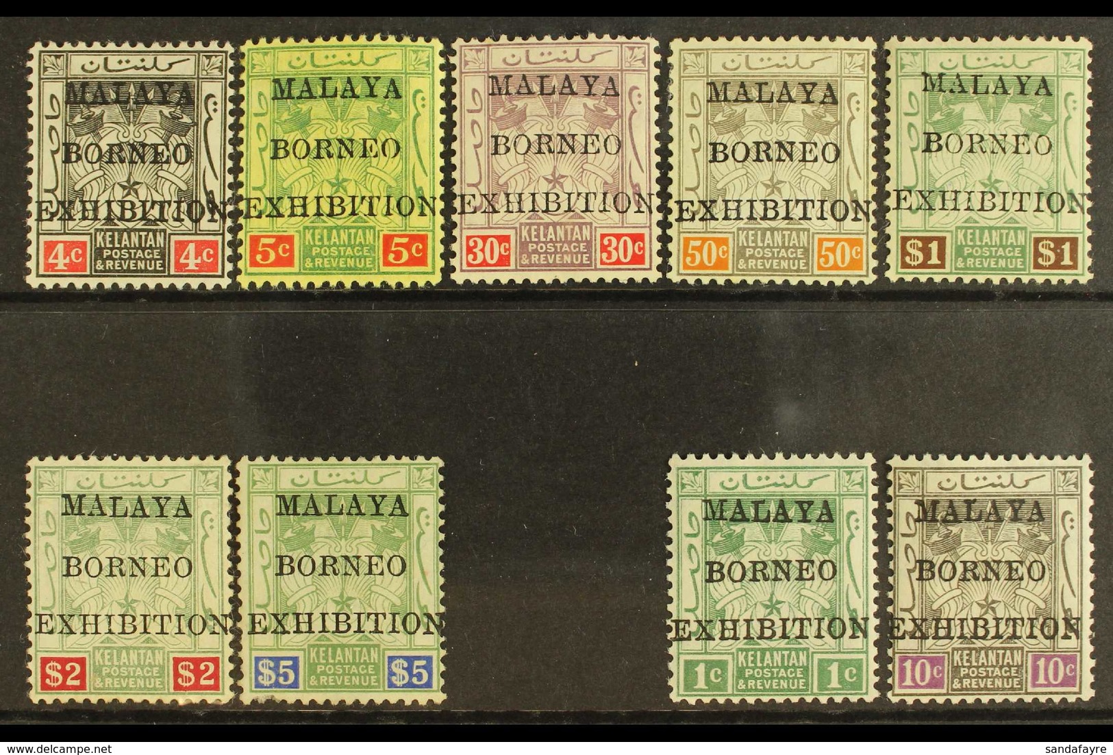 KELANTAN 1922 "Exhibition" Opts Set, SG 30/38, Fine Mint, $5 With Tiny Perforation Thin (9 Stamps) For More Images, Plea - Other & Unclassified