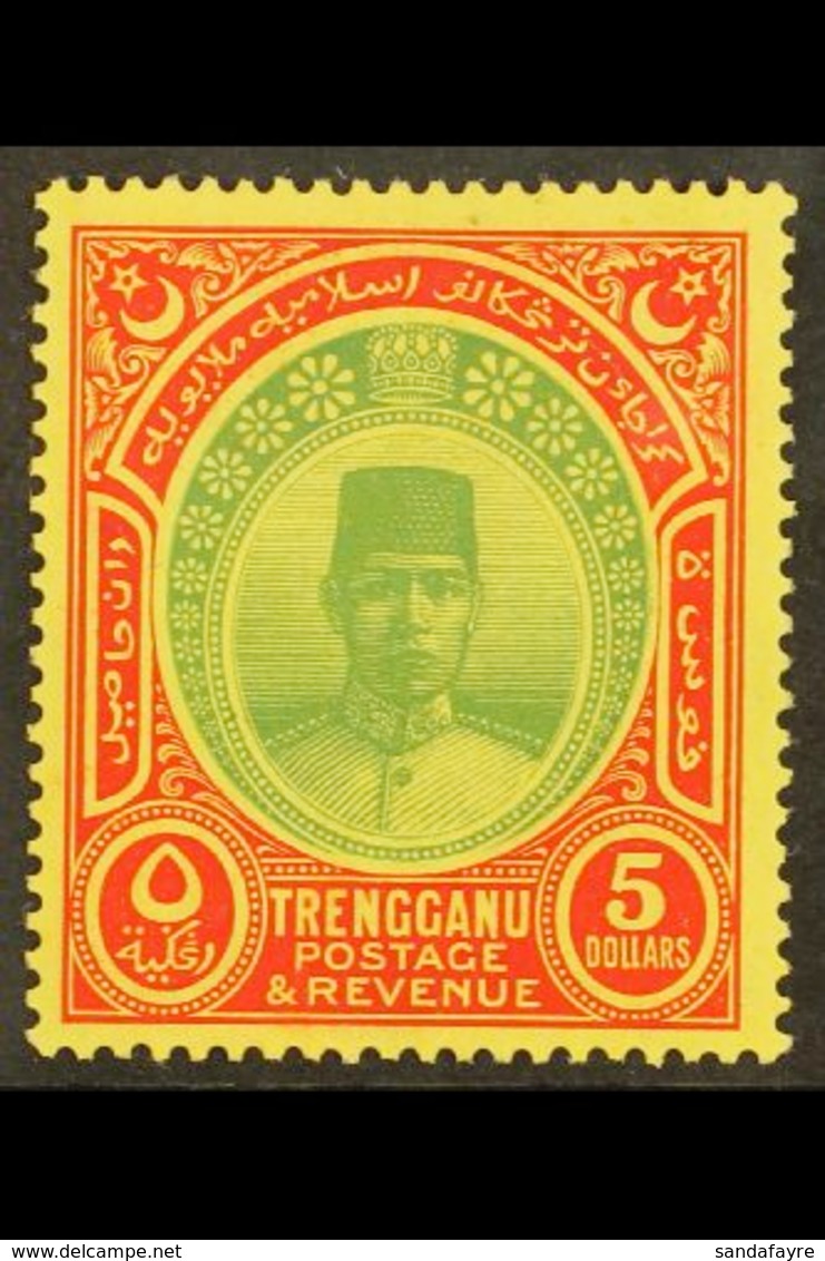TRENGGANU $5 Green And Red On Yellow, Wmk Script CA, Sultan Suleiman, SG 44, Very Fine And Fresh Mint. Scarce Stamp. For - Other & Unclassified
