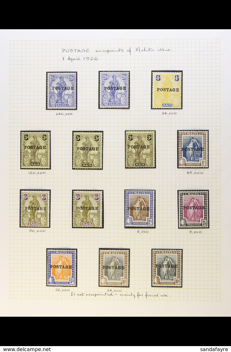 1926 "POSTAGE" OVERPRINTS Includes The Complete Set Of 14 To 10s Fine Mint, SG 143/156, Plus Additional Mint Values To 1 - Malta (...-1964)