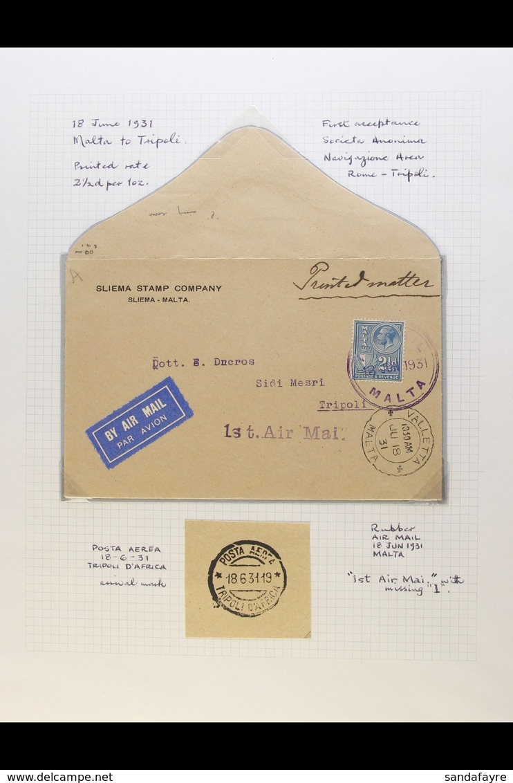 1931-37 FLIGHT COVERS A Fine Collection Of Air Mail Covers Including First Flight Covers For 1931 (18 Jun) Valletta To T - Malta (...-1964)