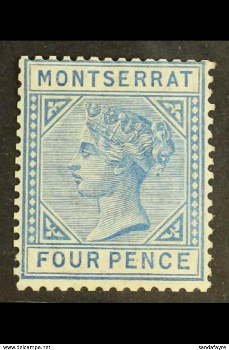 1884-85 4d Blue Watermark Crown CA, SG 11, Mint With Tiny Thin. Fresh ,attractive And Scarce! For More Images, Please Vi - Montserrat