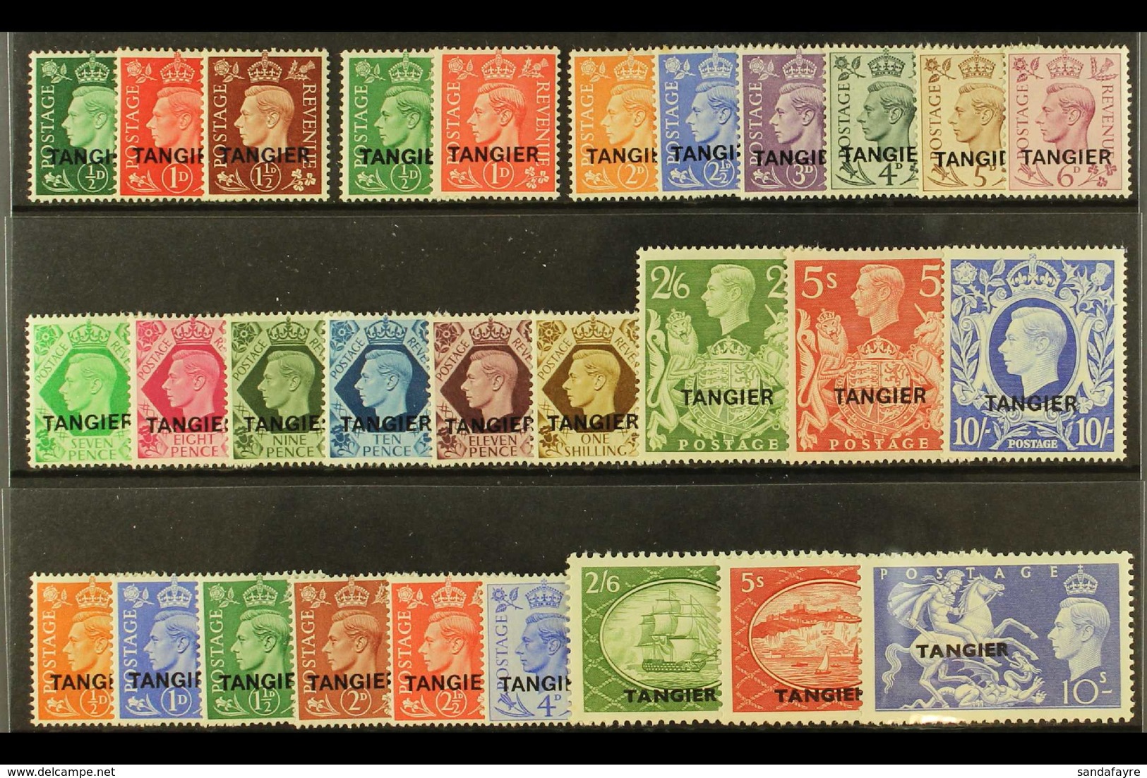 TANGIER 1937-54 COMPLETE MINT KGVI COLLECTION Presented On A Pair Of Stock Cards, One Card With ALL Commemorative Issues - Other & Unclassified