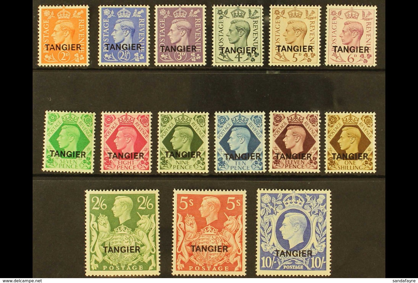 TANGIER 1949 Overprints Complete Set, SG 261/75, Fine Never Hinged Mint, Very Fresh, All Expertized Zumstein. (15 Stamps - Other & Unclassified