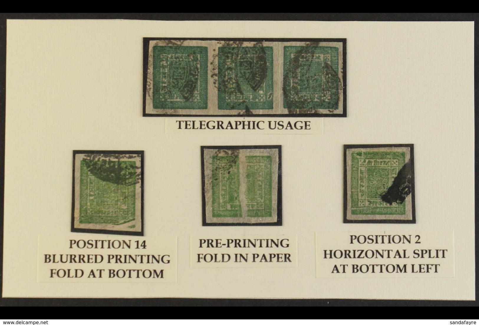 1917-30 4a Green, SG 41, Scott 17, Or Hellrigl 43, From Setting 11, A Used Group With "Horizontal Split" Variety From Po - Nepal