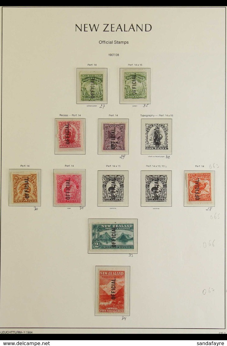 OFFICIALS 1907-1961 ATTRACTIVE FINE MINT COLLECTION On Hingeless Pages, All Different, Includes 1907-11 Basic Set To 5s, - Other & Unclassified