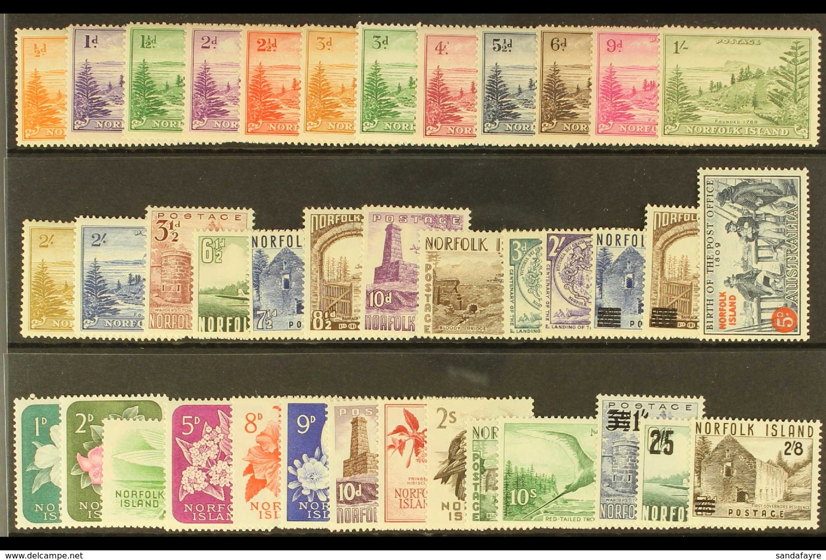 1947-62 NEVER HINGED MINT Presented On A Stock Card That Includes 1947-59 Ball Bay Set, 1953 Pictorial Set, 1956 Landing - Norfolk Island