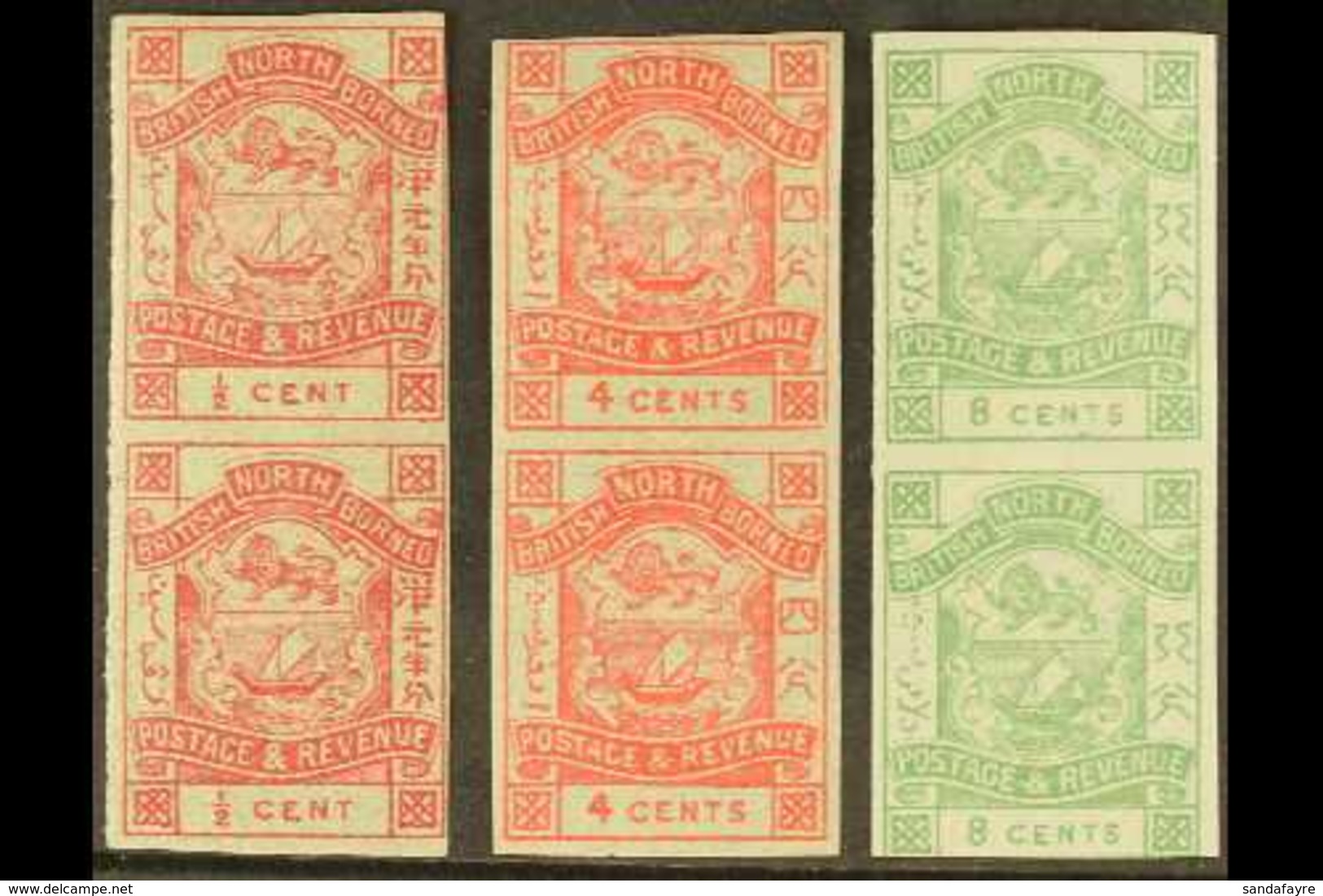 1888-92 NHM IMPERF PAIRS An Attractive Trio That Includes ½c Rose (SG 36bc), 4c Rose-pink (SG 40b) & 8c Yellow Green (SG - Nordborneo (...-1963)
