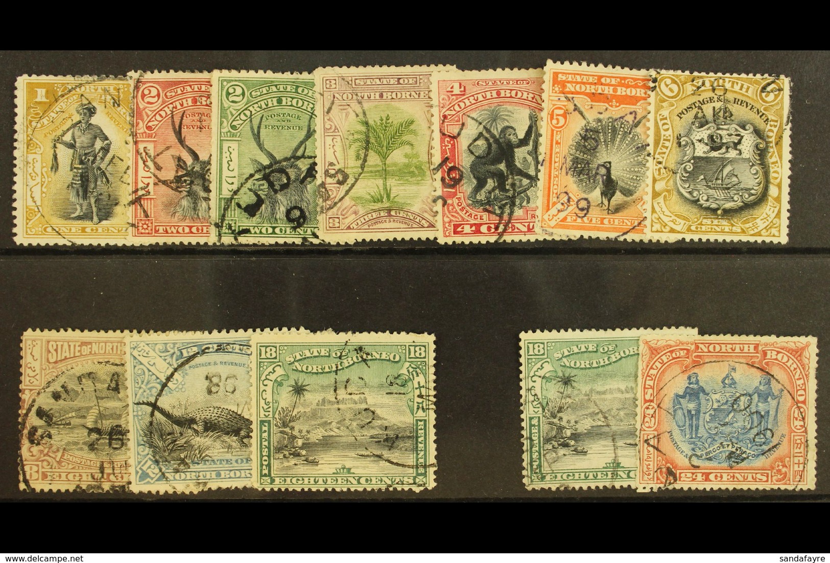 1897-1902 Pictorial 1c To 18c, Corrected Inscriptions 18c And 24c, SG 110/111, Fine CDS Used. (12 Stamps) For More Image - North Borneo (...-1963)