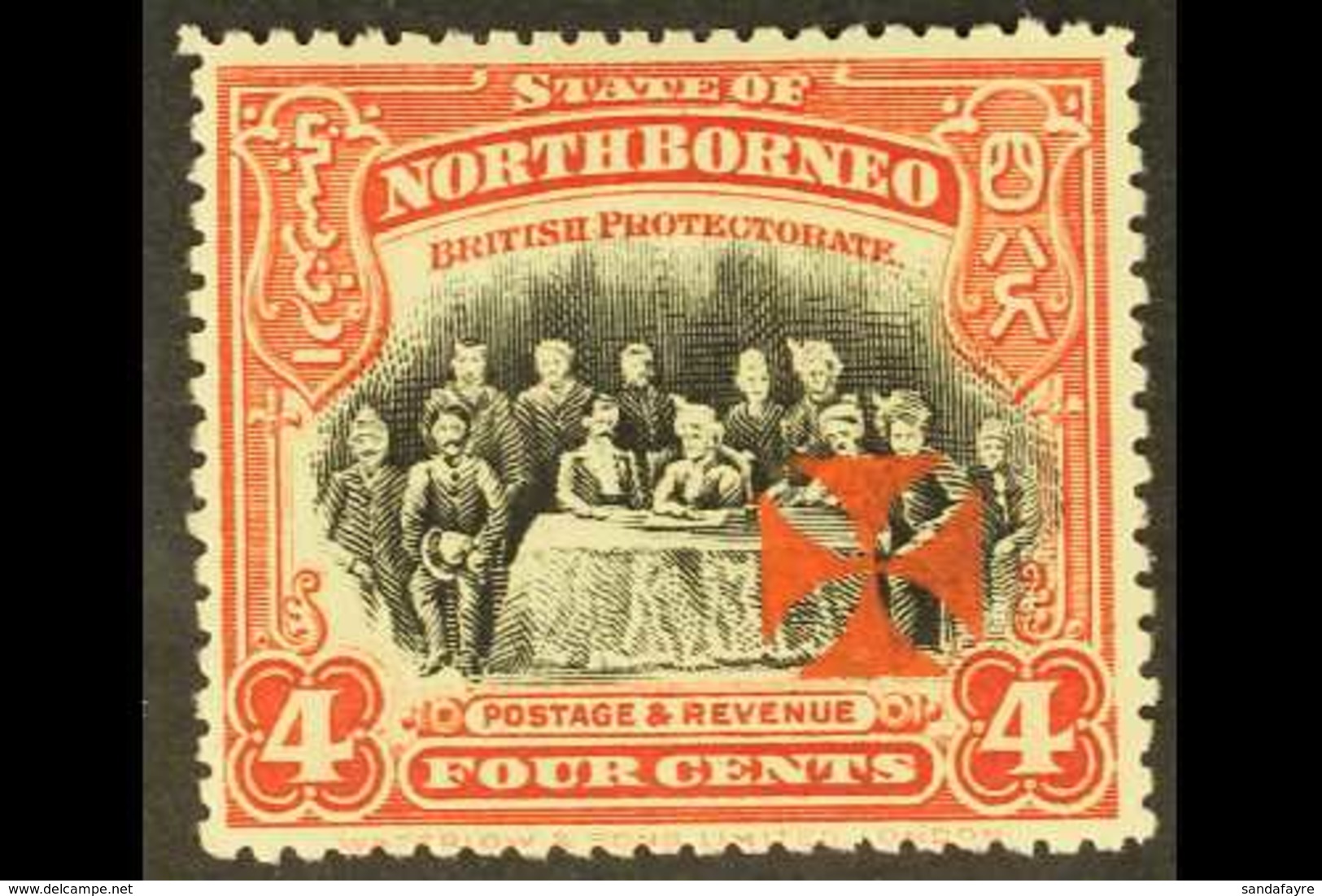 1916 4c Scarlet Opt'd With Vermillion Cross - Perf 14½, SG 192a, Very Fine Mint For More Images, Please Visit Http://www - North Borneo (...-1963)