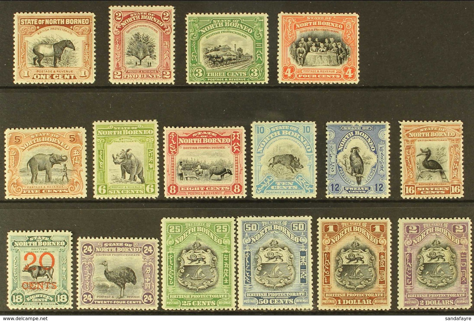 1925-28 Centres In Black - Perf 12½ Set To $2, SG 277/92, Very Fine Mint (16 Stamps) For More Images, Please Visit Http: - North Borneo (...-1963)