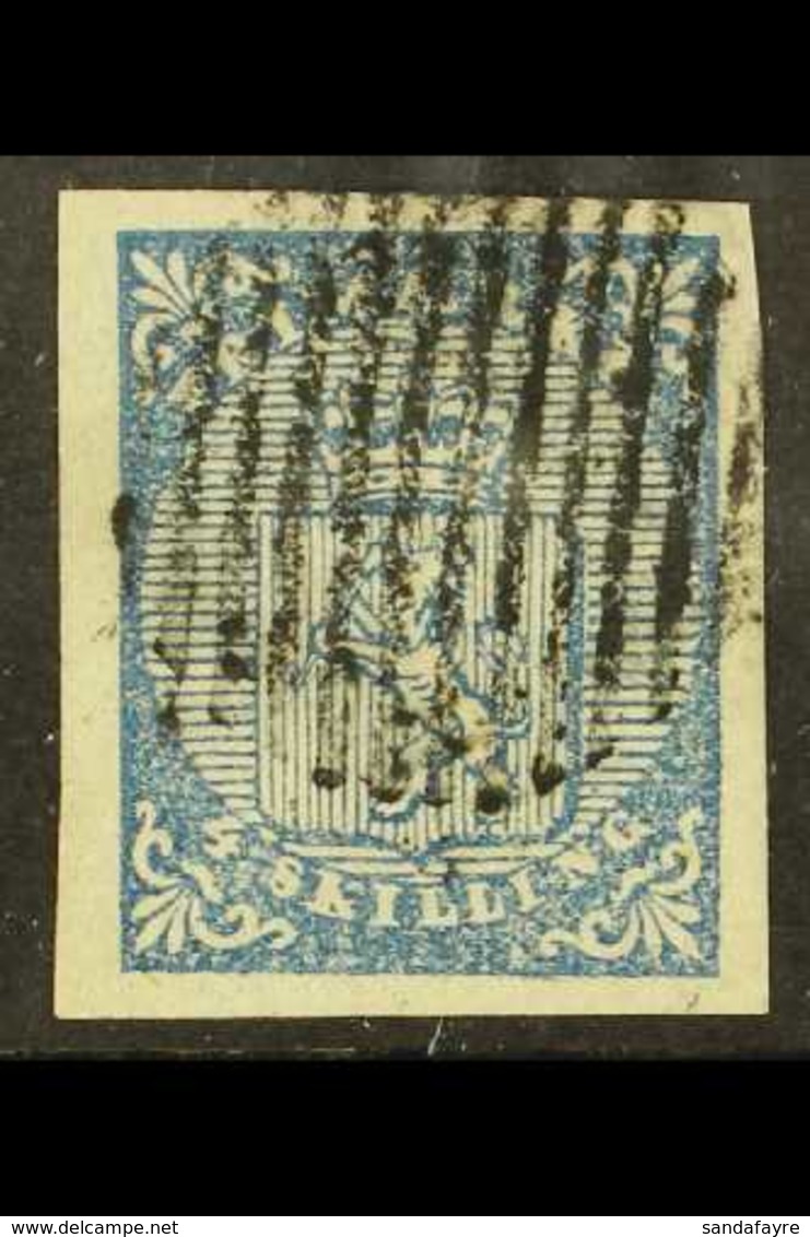 1855 4s Blue Lion (SG 1, Facit 1, Michel 1), Fine Used With Neat 'Gridiron' Cancel, Four Large Margins, Fresh Colour. Fo - Other & Unclassified