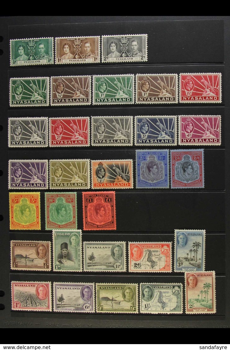 1937-1951 COMPLETE FINE MINT COLLECTION On Stock Pages, ALL DIFFERENT, Inc 1938-44 Set, 1945 Pictorials Set, 1948 Weddin - Nyasaland (1907-1953)